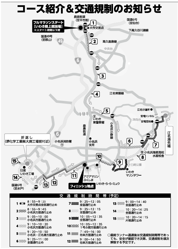 いわきサンシャインマラソン交通規制
